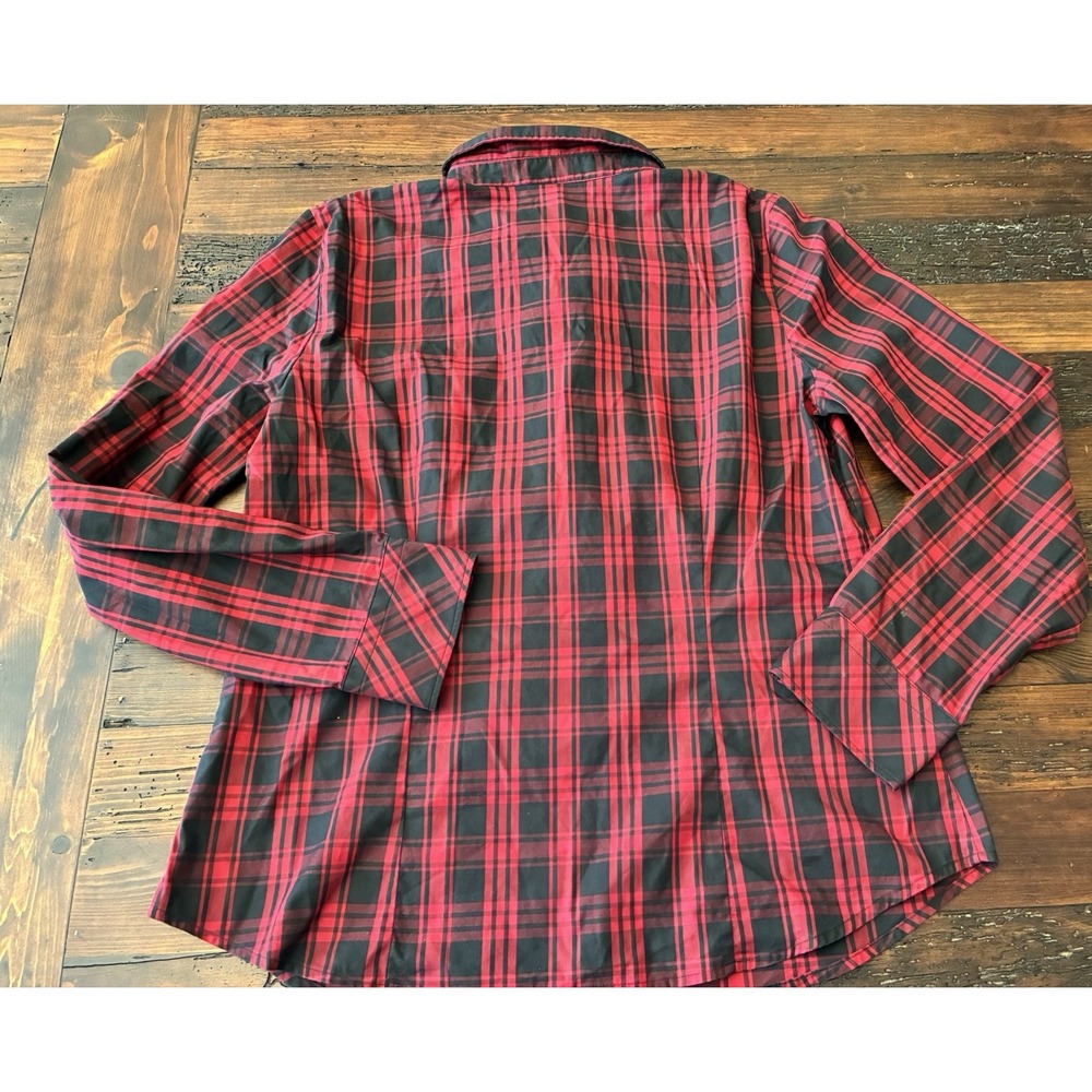 Talbots Ruffled Buffalo Plaid Blouse Women's Size 12 Holiday Classic Red Black - Picture 3 of 3